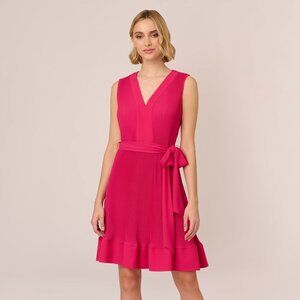 Adrianna Papell Sleeveless Pleated Dress With Self Tie Waist In Hot Pink Size 8H